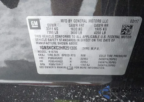 2017 Chevrolet Tahoe Premier z USA, uszkodzony, nr VIN 1GNSKCKC2HR251306